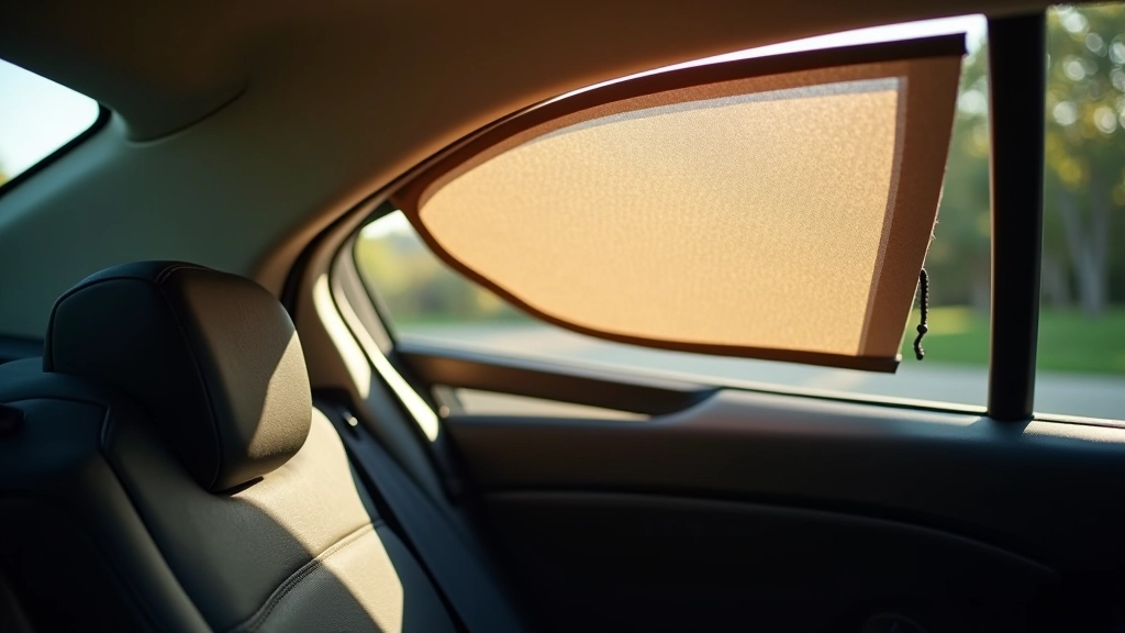 Žaliuzės su saulės apsauga, šešėlis ant automobilio sėdynės, saulėtas oras