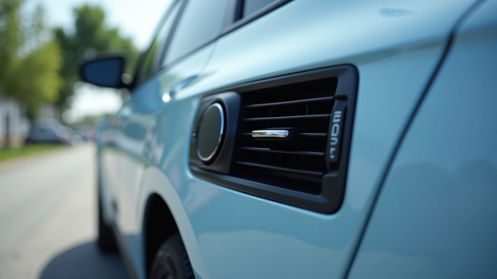 Automobilio oro kondicionavimo sistemos išorinė pusė, šilumokeitlis šoninis vaizdas